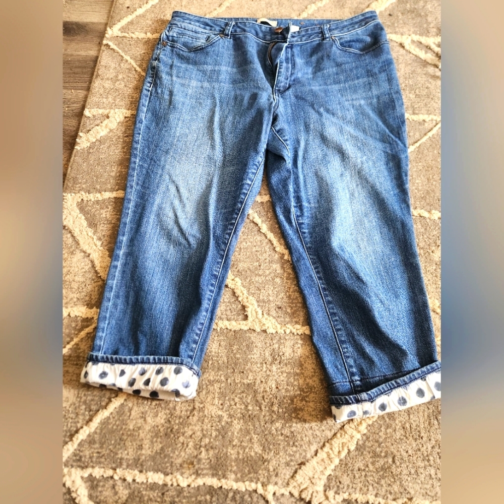 Coldwater Creek Denim Ankle Jeans with Polka Dot Cuffs